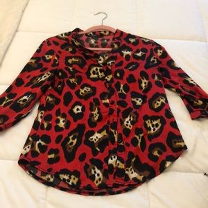 SMALL- SHEIN- red cheetah print button down